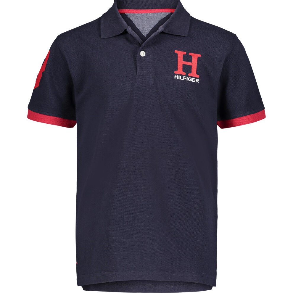 Tommy Hilfiger Boys' Short Sleeve Pique Matt Polo Shirt  Button Closure  Soft & Comfortable  Navy Blazer  8