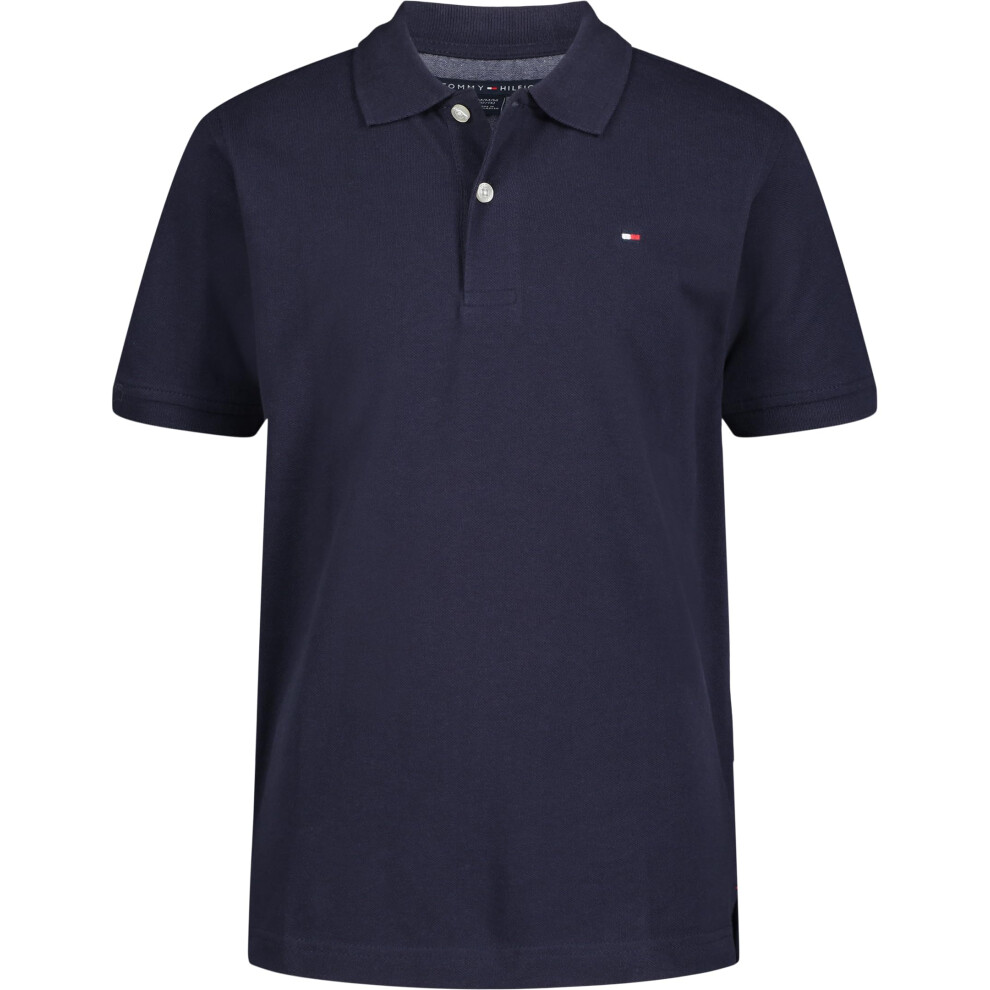 Tommy Hilfiger Boys' Short Sleeve Pique Ivy Polo Shirt  Button Closure  Soft & Comfortable  Navy Blazer  10-12