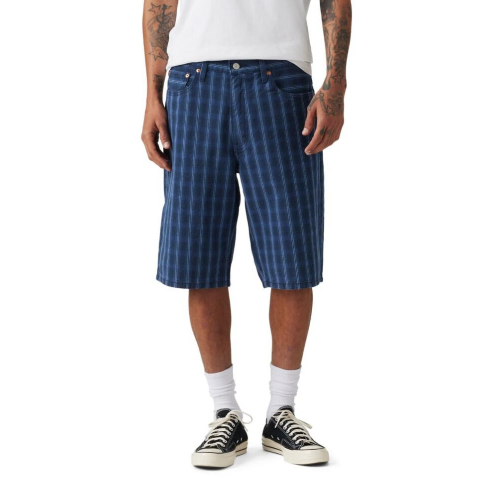 Levi's Men's 469 Loose Straight Denim Shorts (Also Available in Big & Tall)  (New) Lightsaber Plaid Navy Blazer Canvas