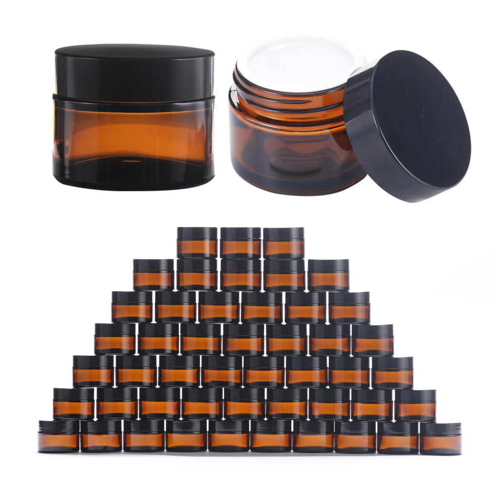 Overnews Pot En Verre Noir De 57 Ml, Format Voyage, 48 Pi Ces, Contenant Vide Pour Lotion Cosm Tique Avec Couvercle Noir Et Spatule, Petit Mini P-image