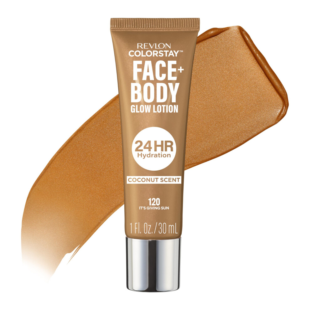 Revlon ColorStay Face & Body Glow Lotion  Hydrating Glow Moisturizer  24HR Hydration  Illuminating Luminizing Shimmer  120 It's Giving Sun