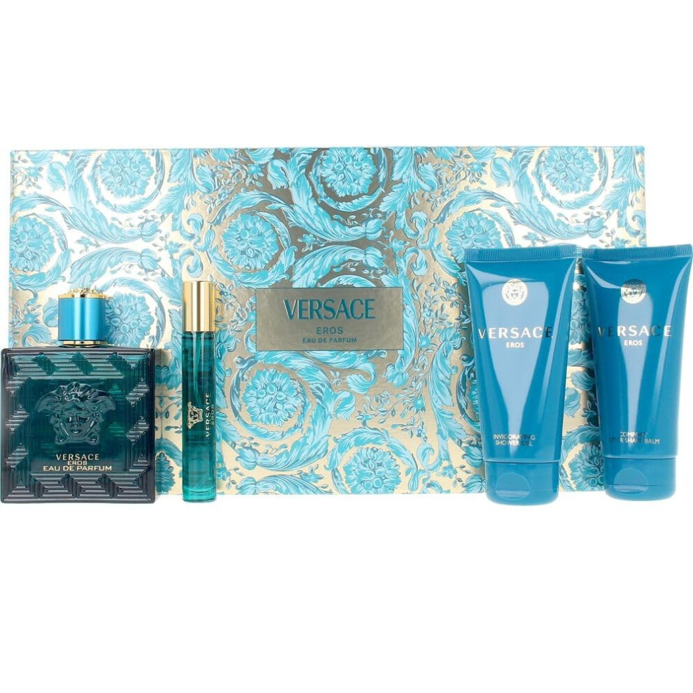 Versace Eros for Men - 4 Pc Gift Set 3.4oz EDP Spray  2.5oz Shower Gel  2.5oz After Shave Balm  0.33oz EDP Spray