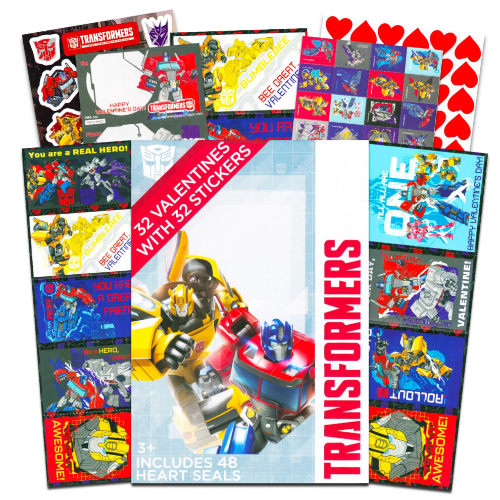 Transformers Classroom Valentine Cards for Boys and Girls - 32 Transformers Valentine Day Cards with Stickers for Kids Plus Sticker Sheet | Transforme