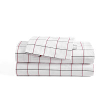 Tommy Hilfiger - Sheet Set Cotton Percale Bedding with Matching Pillowcases Crisp & Cool Premium Quality Home Essentials (Glasgow Windowpane Blue