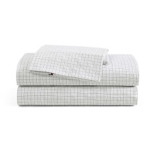 Tommy Hilfiger - Sheet Set Cotton Percale Bedding with Matching Pillowcases Crisp & Cool Premium Quality Home Essentials (New England Plaid Beige