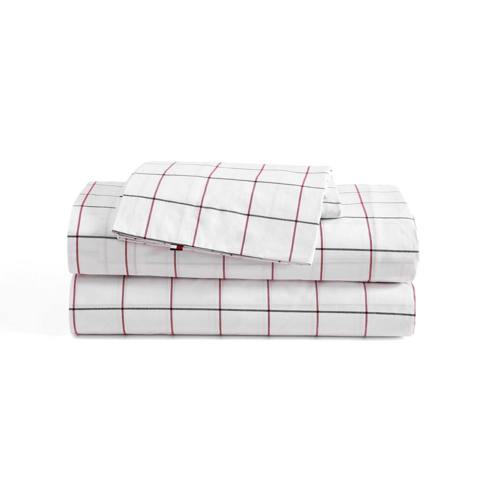 Tommy Hilfiger - Sheet Set  Cotton Percale Bedding with Matching Pillowcases  Crisp & Cool  Premium Quality Home Essentials (Glasgow Windowpane Blue