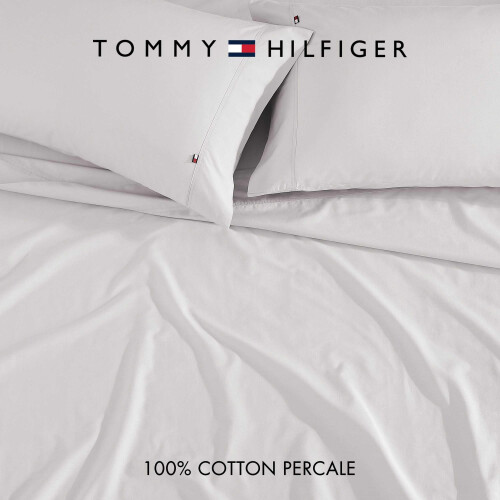 Tommy Hilfiger Tommy Hilfiger - Conjunto de lenis de algodo percal com fronhas combinando Crisp & Cool Solid Home Essentials (cinza completo) 2