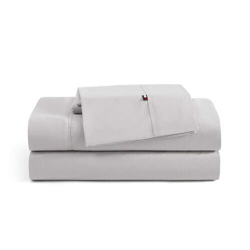 Tommy Hilfiger Tommy Hilfiger - Conjunto de lenis de algodo percal com fronhas combinando Crisp & Cool Solid Home Essentials (cinza completo)