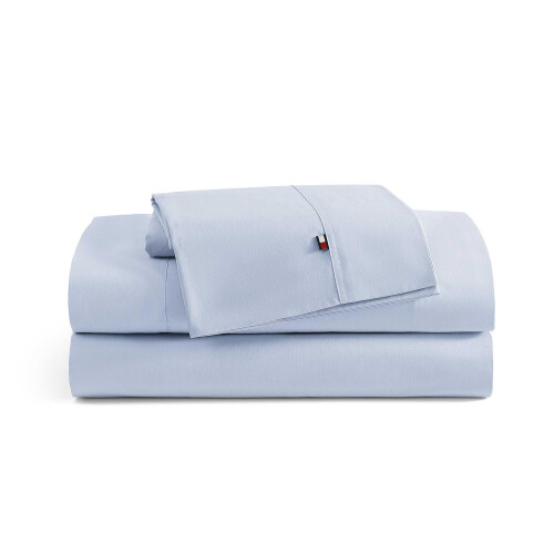 Tommy Hilfiger Tommy Hilfiger - Conjunto de lenis de algodo percal com fronhas combinando Crisp & Cool Solid Home Essentials (azul completo)