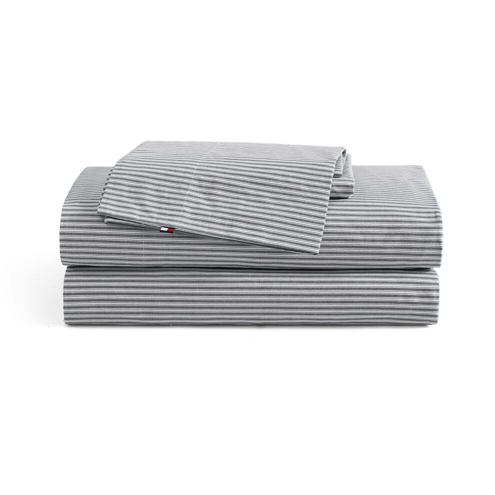 Tommy Hilfiger - Sheet Set  Cotton Percale Bedding with Matching Pillowcases  Crisp & Cool  Premium Quality Home Essentials (Highland Ticking Stripe N