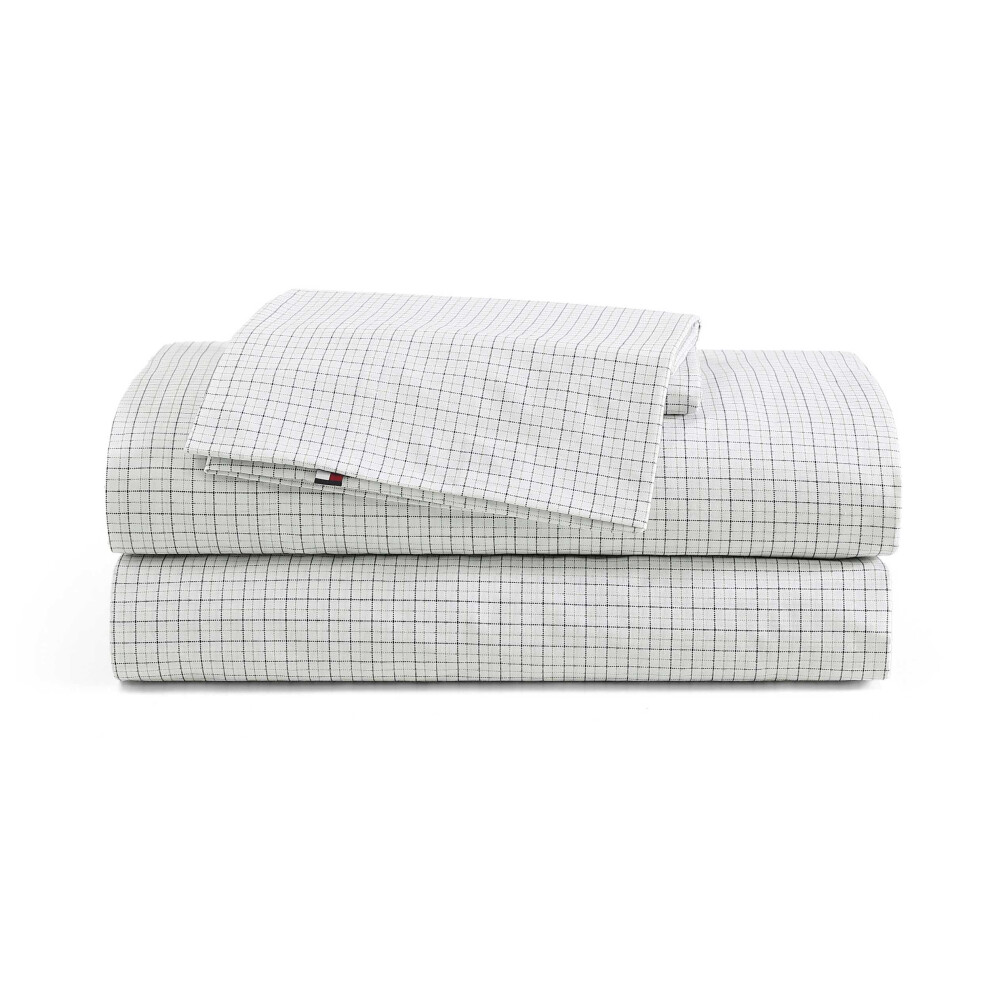 Tommy Hilfiger - Sheet Set  Cotton Percale Bedding with Matching Pillowcases  Crisp & Cool  Premium Quality Home Essentials (New England Plaid Beige