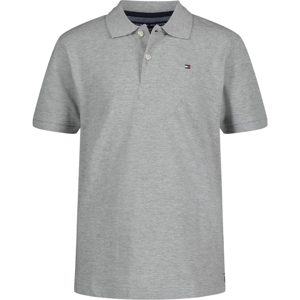 Tommy Hilfiger Boys' Short Sleeve Pique Ivy Polo Shirt  Button Closure  Soft & Comfortable  Grey Heather  8