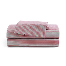 Tommy Hilfiger - Sheet Set Cotton Percale Bedding with Matching Pillowcase Crisp & Cool Premium Quality Home Essentials (Highland Ticking Stripe R