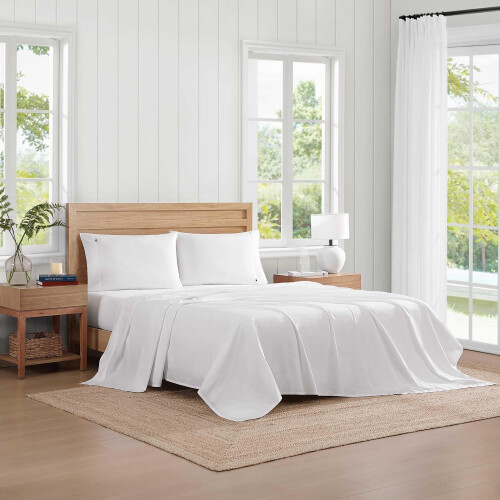 Tommy Hilfiger Tommy Hilfiger - Conjunto de lenis de algodo percal com fronha combinando Crisp & Cool Solid Home Essentials (White Twin) 1