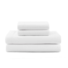 Tommy Hilfiger - Sheet Set Cotton Percale Bedding with Matching Pillowcases Crisp & Cool Solid Design with Hem Stripe (White Twin XL)