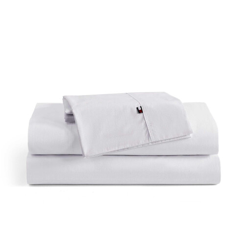 Tommy Hilfiger Tommy Hilfiger - Conjunto de lenis de algodo percal com fronha combinando Crisp & Cool Solid Home Essentials (White Twin)
