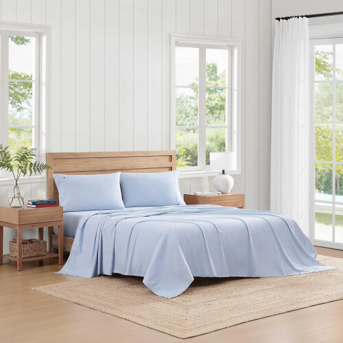 Tommy Hilfiger Tommy Hilfiger - Conjunto de lenis de algodo percal com fronha combinando Crisp & Cool Solid Home Essentials (Blue Twin) 1