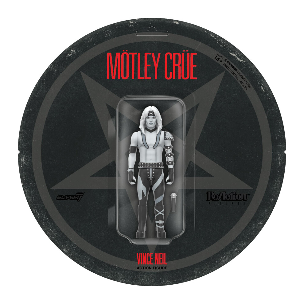 Super7 Motley Crue Reaction Figures Wave 02 - Vince Neil (Shout at The Devil - Black & White) Action Figure-image-OPC-PGS6HBS-NEW