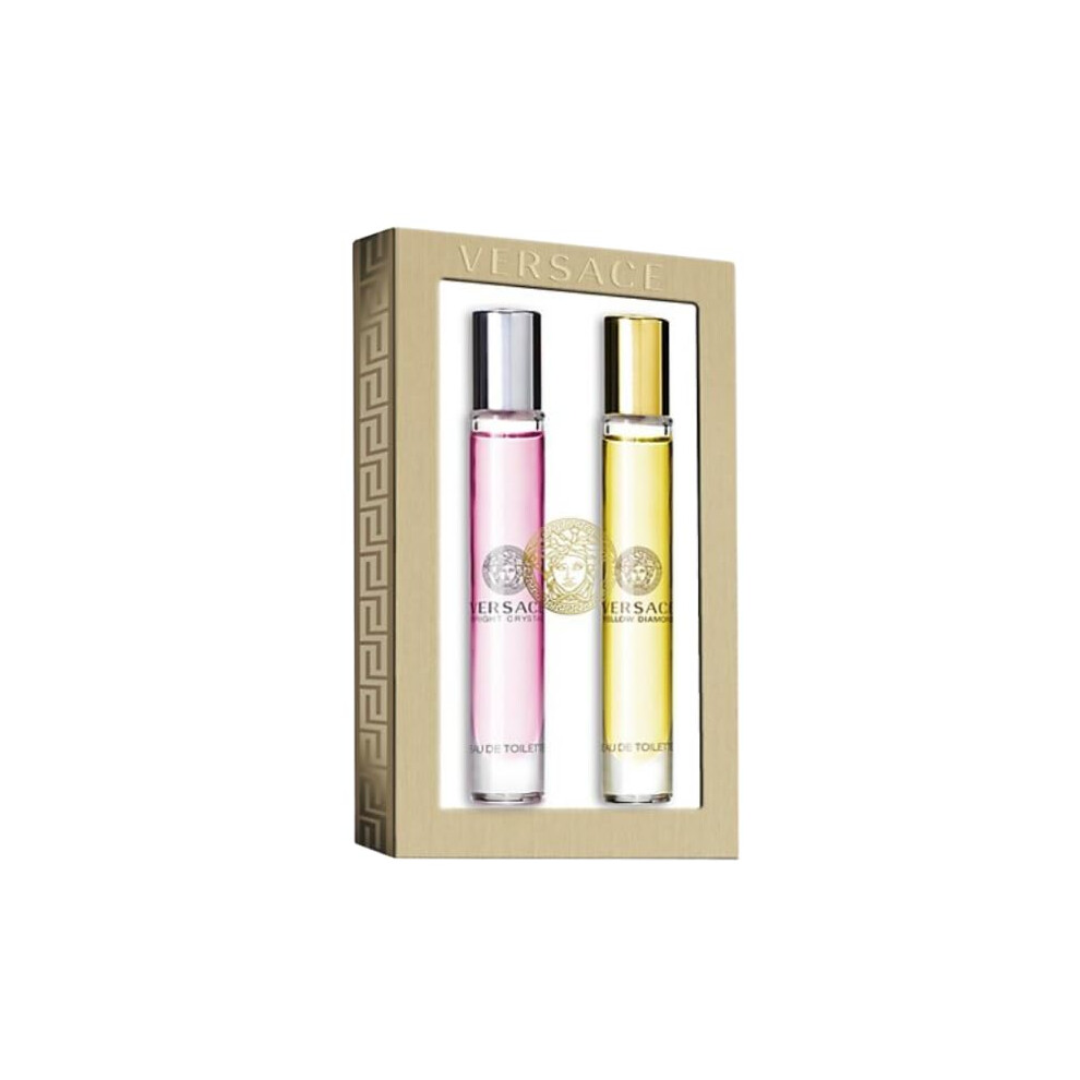Versace Bright Crystal & Yellow Diamond Perfumes for Women - Mini Travel Spray Gift Set - 0.33 Ounce Each