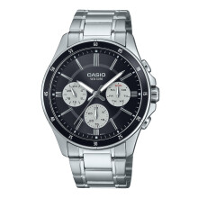 Montre - CASIO - Fond noir avec 3 cadrans - Etanche 50 m - Acier inoxydable - Quartz