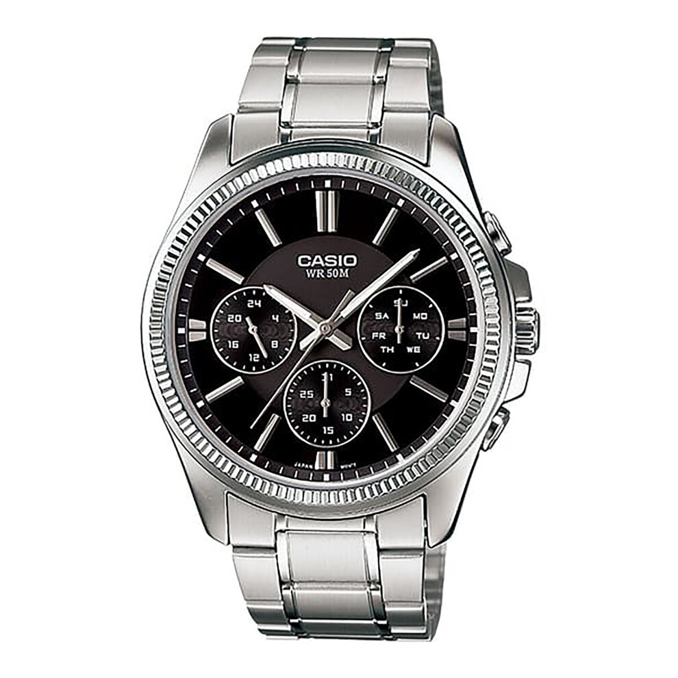 Casio Enticer Analog Stainless Steel Black Dial Quartz MTP-1375D-1AV Men's Watch