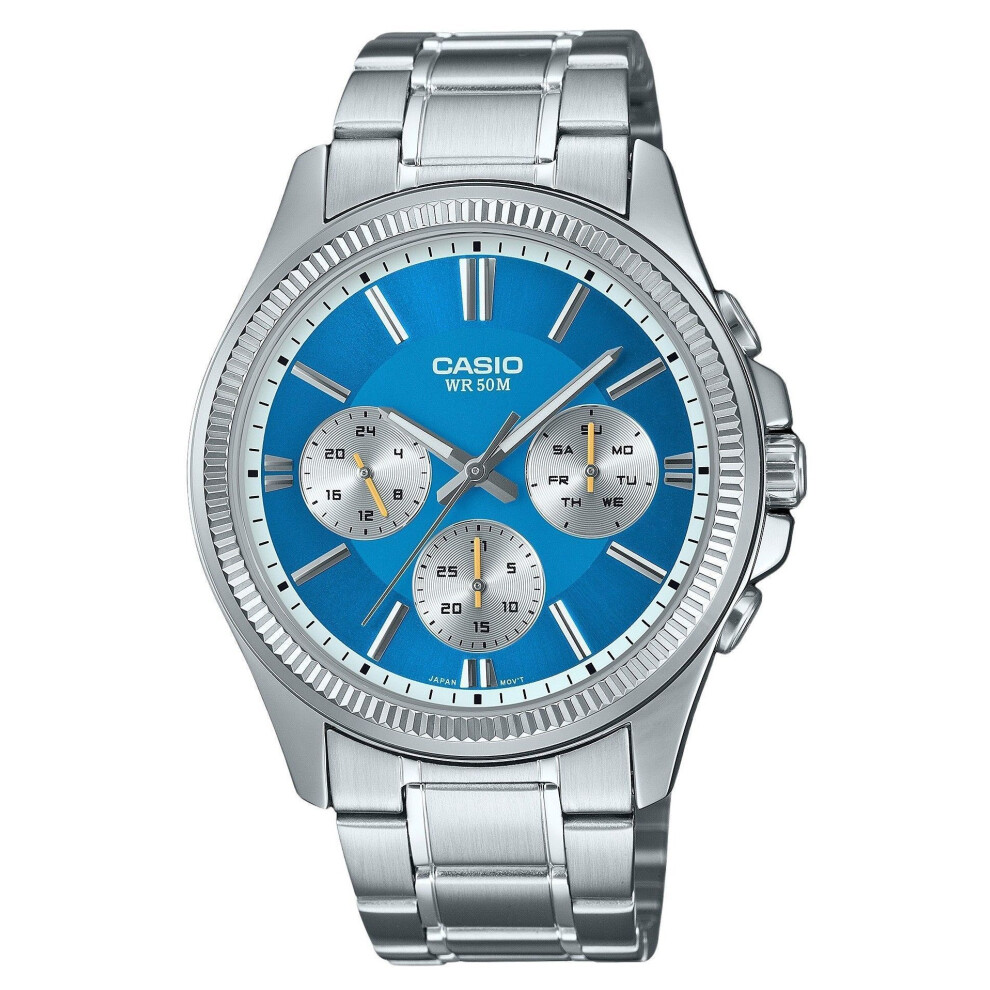 Casio Enticer Analog Stainless Steel Ice Blue Dial Quartz MTP-1375D-2A2 Men's Watch