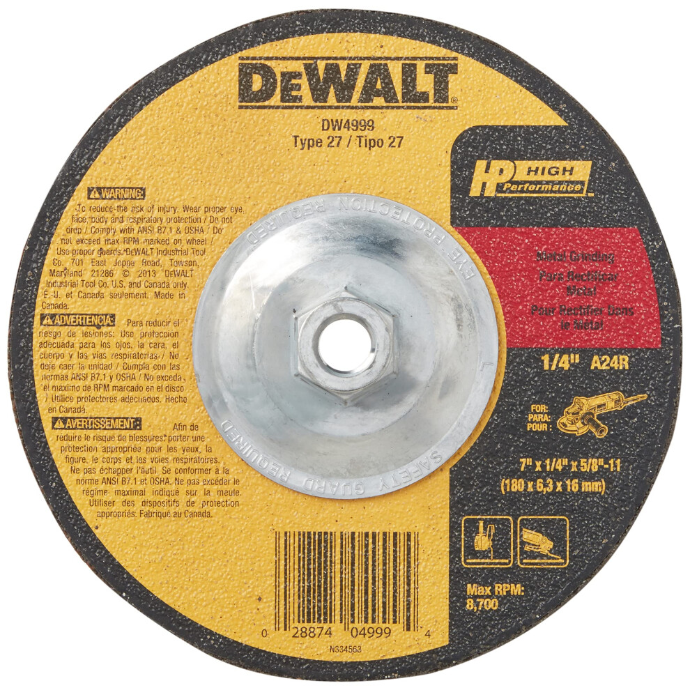 DeWalt DW4999 7"""" x 1/4"""" x 5/8""""-11"""" General Purpose Metal Grinding Wheel