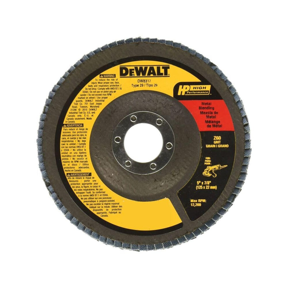 DEWALT DW8317 5-Inch by 7/8-Inch 60 Grit Zirconia Angle Grinder Flap Disc