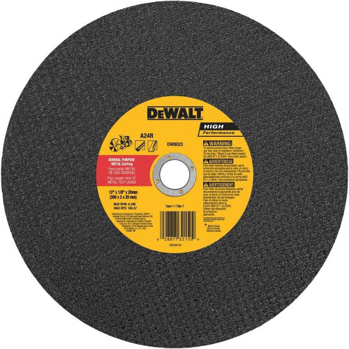 DeWalt DEWALT DW8023 Roda de corte de metal abrasivo A24N de 12 polegadas x 1/8 polegadas x 20 mm