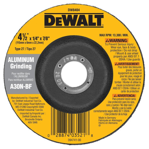 DeWalt DEWALT DW8404 Τροχός λείανσης αλουμινίου 4-1/2 ίντσας επί 1/4 ίντσας επί 7/8 ίντσας