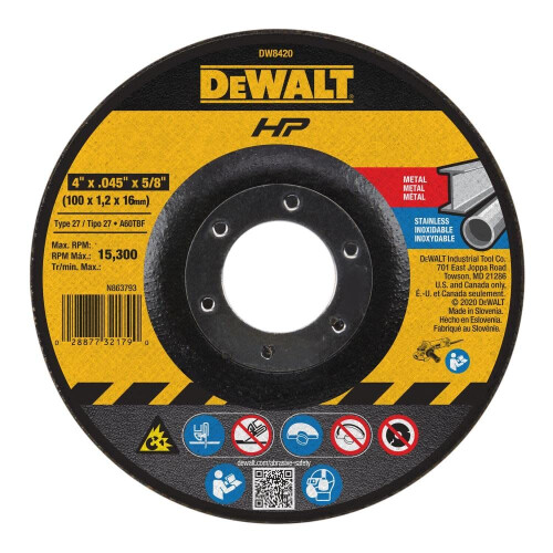 DeWalt DeWalt DW8420 Λεπτός δίσκος κοπής 4"" x 0,045"" x 5/8"" Τύπος 27 με εσοχή στο κέντρο