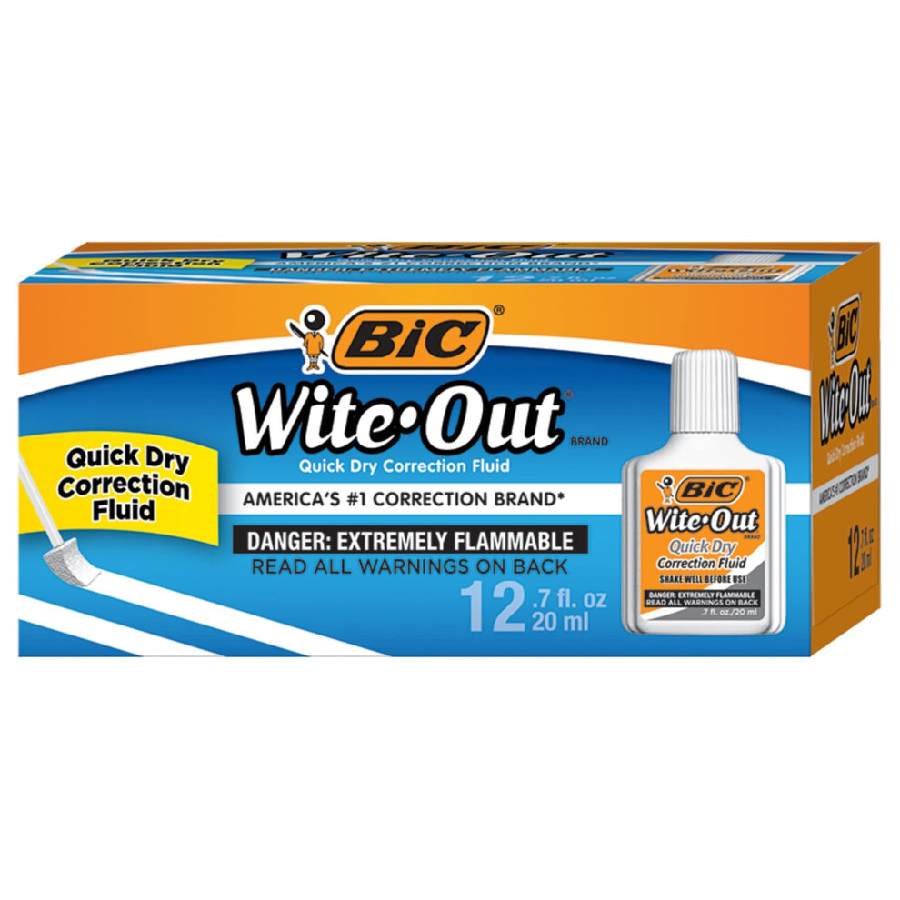 Bic Wite-Out Brand Quick Dry Correction Fluid 20 Ml 12-Count White