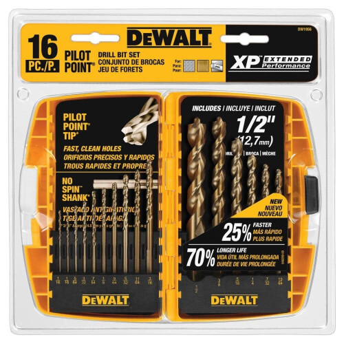 DeWalt DEWALT-DEW-DW1956 Drill Bit Set med Pilot Point 16-Piece (DW1956)
