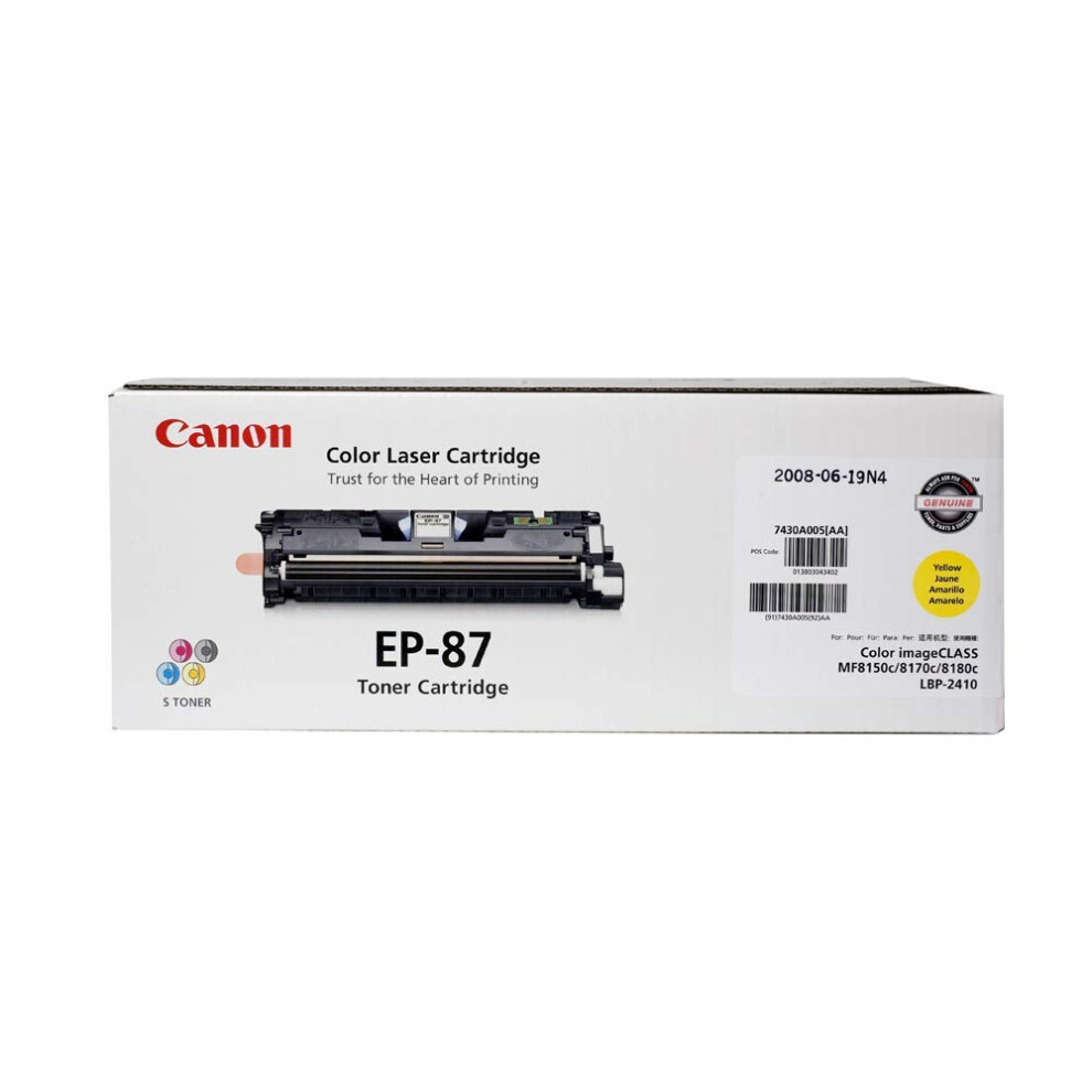 Cartouche de toner Canon EP-87 jaune (7430A005), 1 paquet, pour imprimante laser couleur Canon imageCLASS MF8170c MF8180c