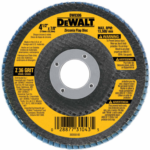 DeWalt Δίσκος DEWALT με πτερύγια ζιρκονίου 4-1/2 ίντσες επί 7/8 ίντσες 40 κόκκων (DW8306)