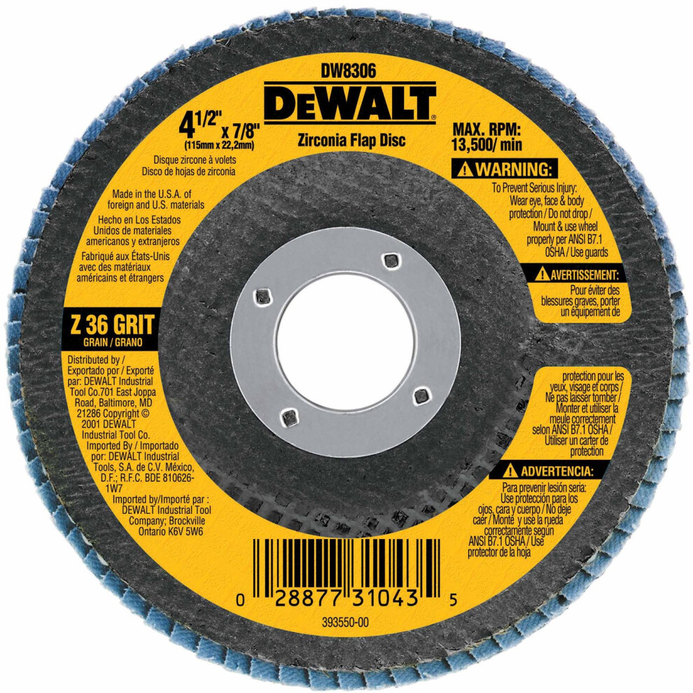 DEWALT Flap Disc  Zirconia  4-1/2-Inch by 7/8-Inch  40-Grit (DW8306)