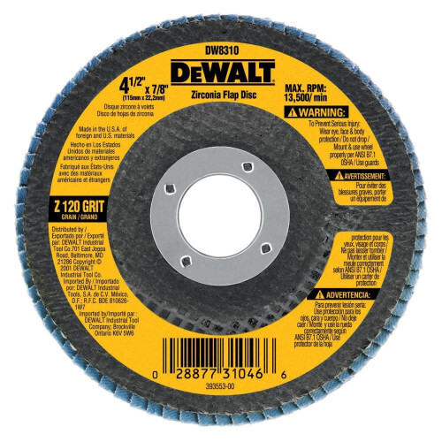 DeWalt DEWALT DW8310 Γωνιακός τροχός με πτερύγια 4-1/2"" x 7/8"" 120 κόκκων ζιρκονίου