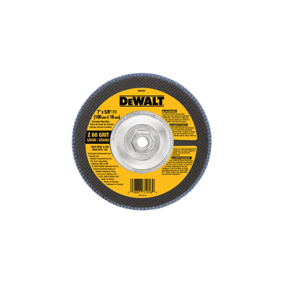 DEWALT DW8329 7-Inch by 5/8-Inch-11 60 Grit Zirconia Angle Grinder Flap Disc
