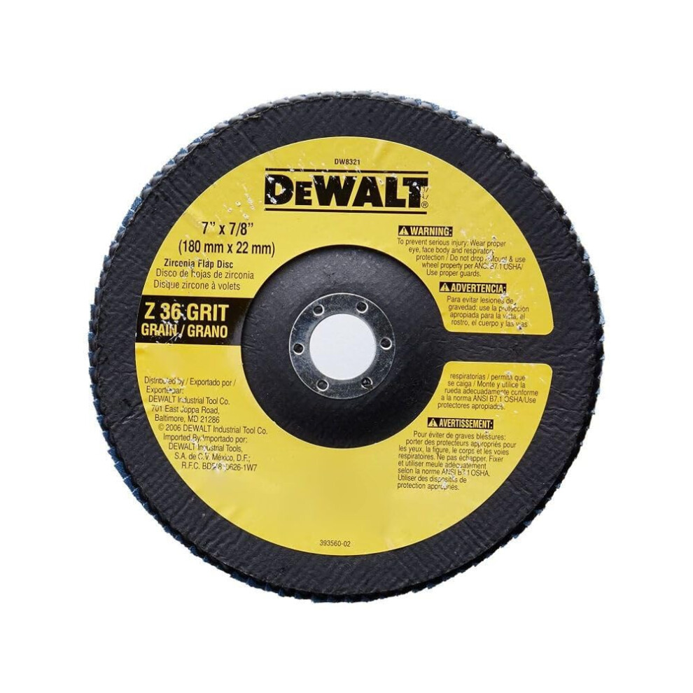 DEWALT DW8321 7-Inch by 7/8-Inch 36 Grit Zirconia Angle Grinder Flap Disc