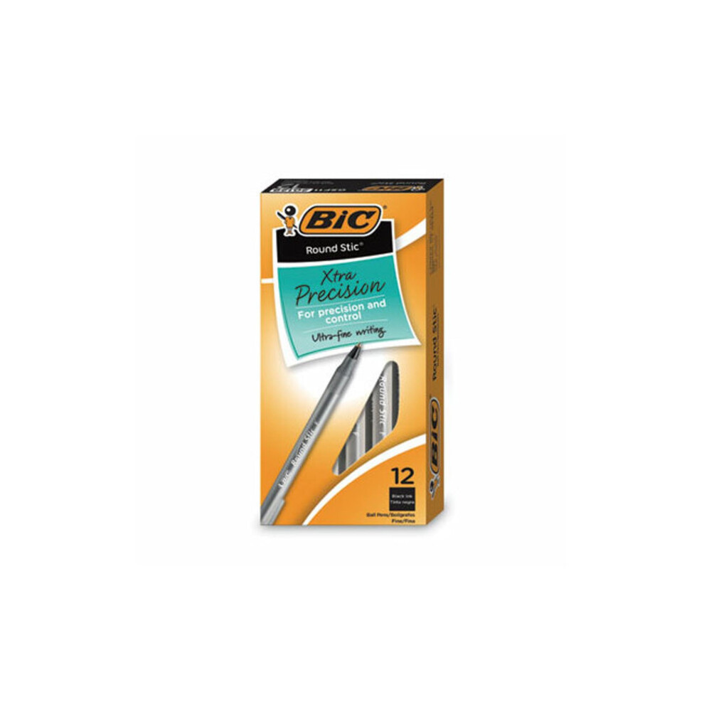 BIC Round Stic Xtra Precision Ballpoint Pen  Fine Point (0.8mm)  Black  12-Count