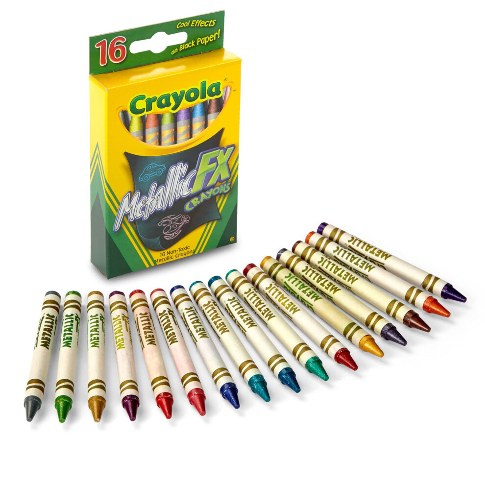 Crayola Metallic Crayons (16ct)  Kids Crayons for Coloring and Drawing  Glitter  Shiny  and Unique Colors  Gift for Kids  Nontoxic  3+