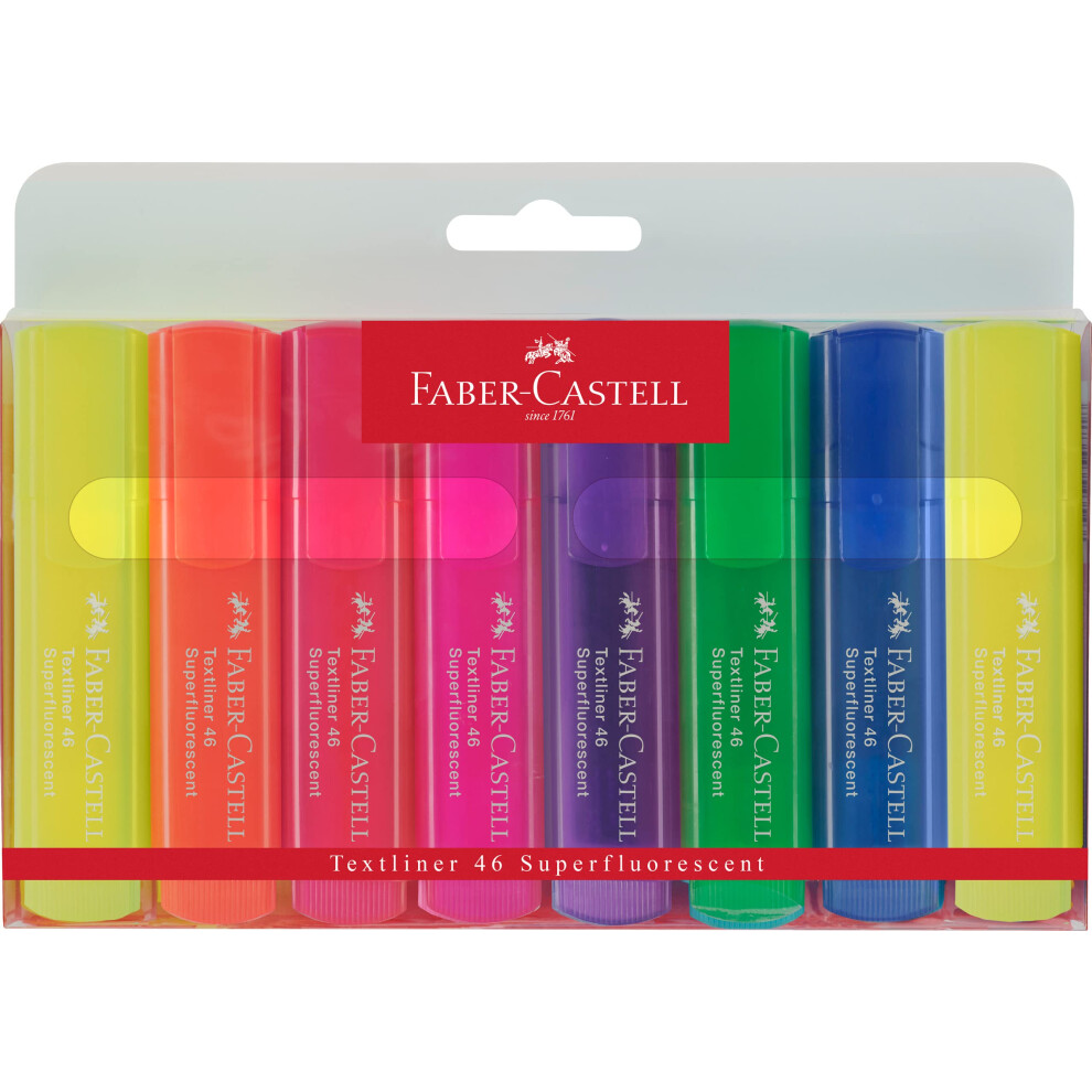 Faber-Castell Fluorescent Highlighter Set - 8 Chisel Tip Highlighter Pens in Assorted Neon Colors