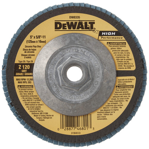 DeWalt DEWALT DW8335 5-ιντσών x 5/8-ιντσών-11 120 κόκκωσης γωνιακός τροχός με πτερύγια