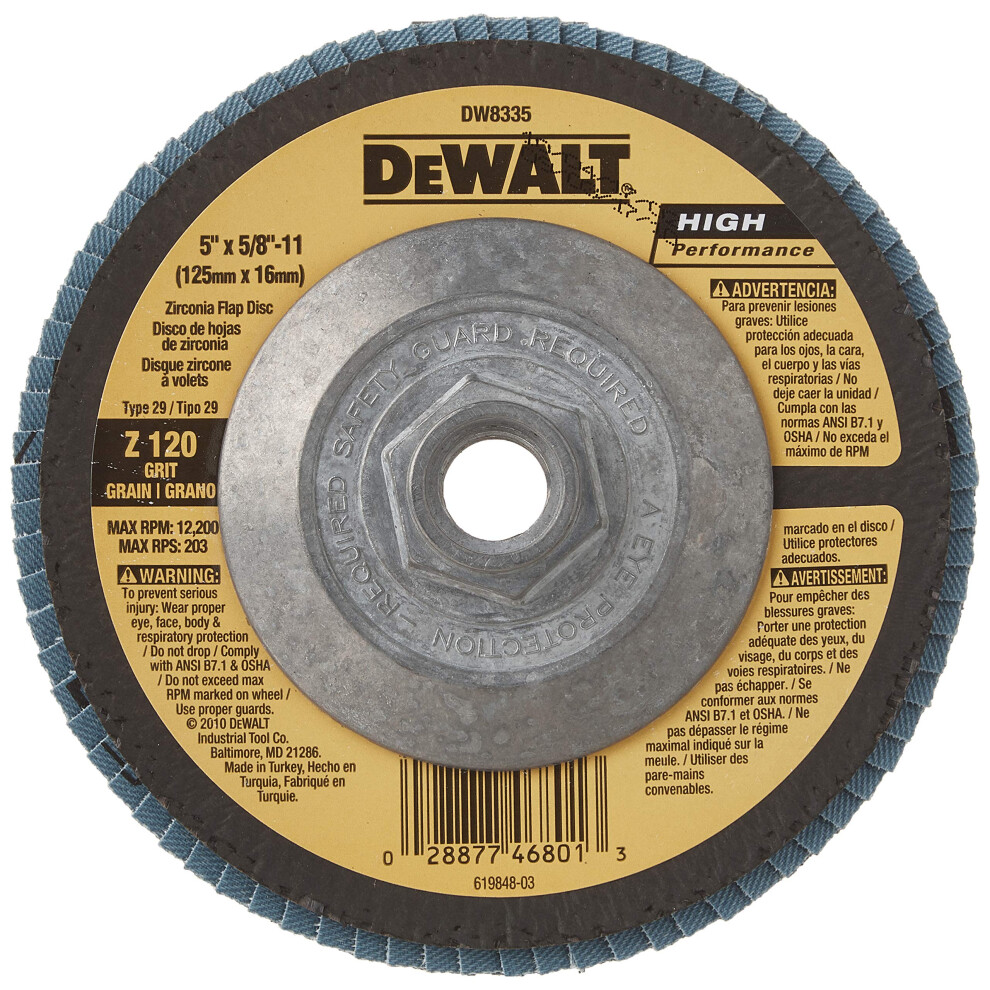 DEWALT DW8335 5-Inchx 5/8-Inch-11 120 Grit Zirconia Angle Grinder Flap Disc
