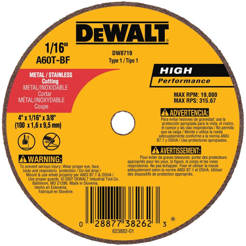 DeWalt Ζάντα DeWalt DW8719 A60T 4 ίντσες x 1/16 ίντσες x 3/8 ίντσες 1