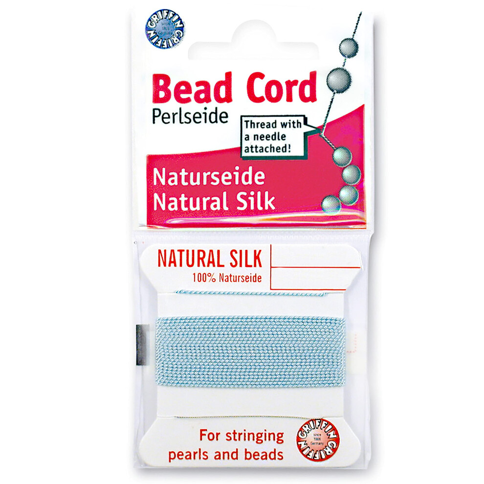Griffin Silk Bead Cord Perlseide - Turquoise Color - Size 6 (0.70mm) - 2 Meters per Card - Stainless Steel Needle Attached - for Knotting Pearls  Gems
