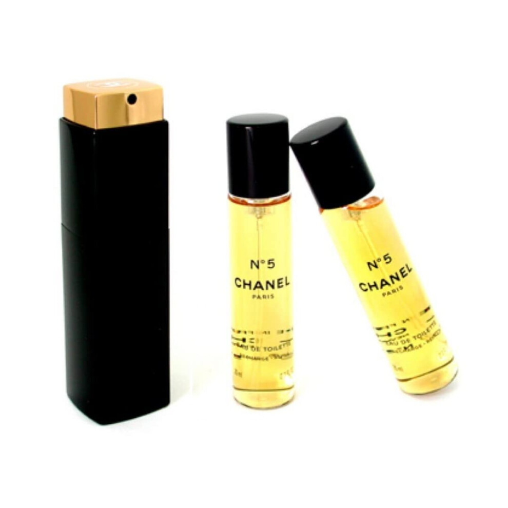 No. 5 by Chanel for Women  Set (Eau De Toilette Spray 0.7 Ounce  Two Eau De Toilette Refills  0.7 Ounce Each)