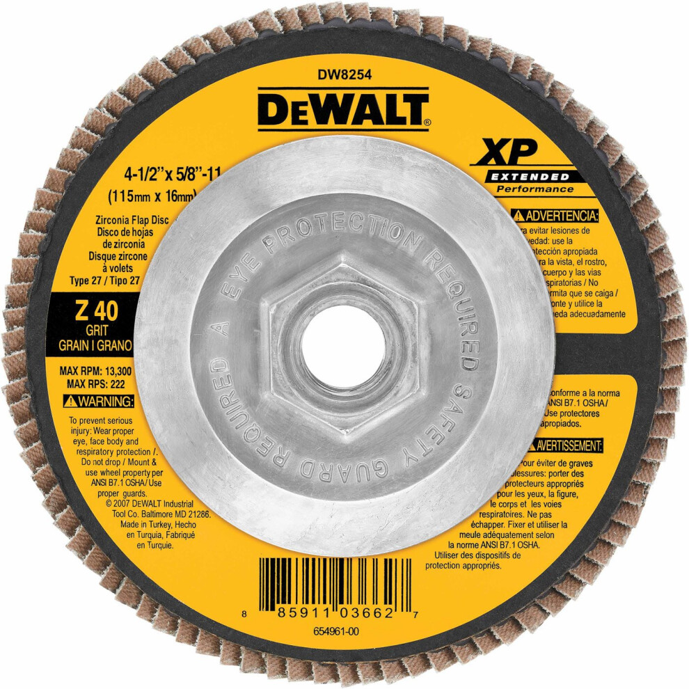 Photos - Power Tool Accessory DeWALT DW8254 4-1/2"""" x 5/8""""-11 40-Grit Stainless Steel Zirconia XP Flap Disc