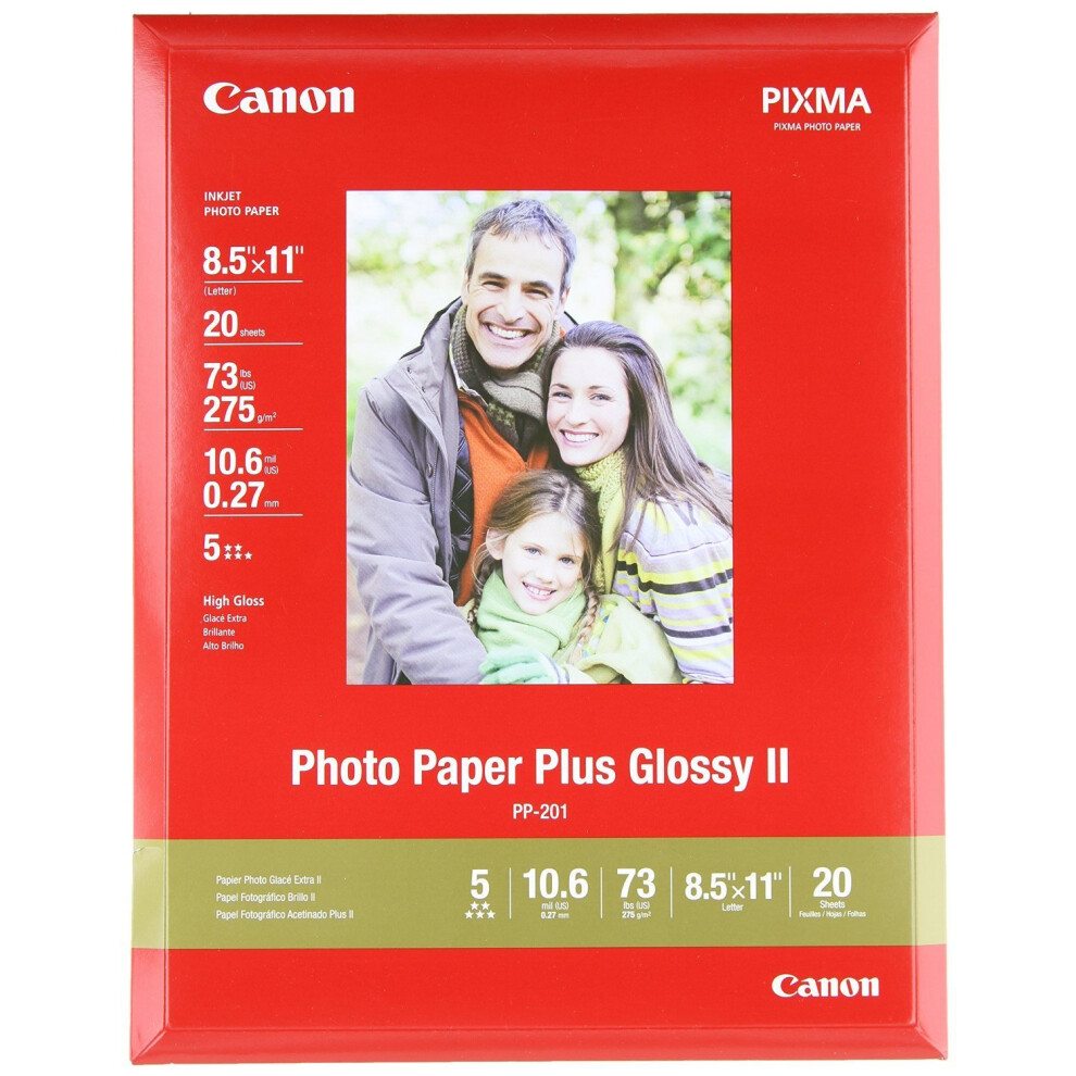 Papier photo Canon Plus brillant II 8,5 po x 11 po, 20 feuilles (2311B001)