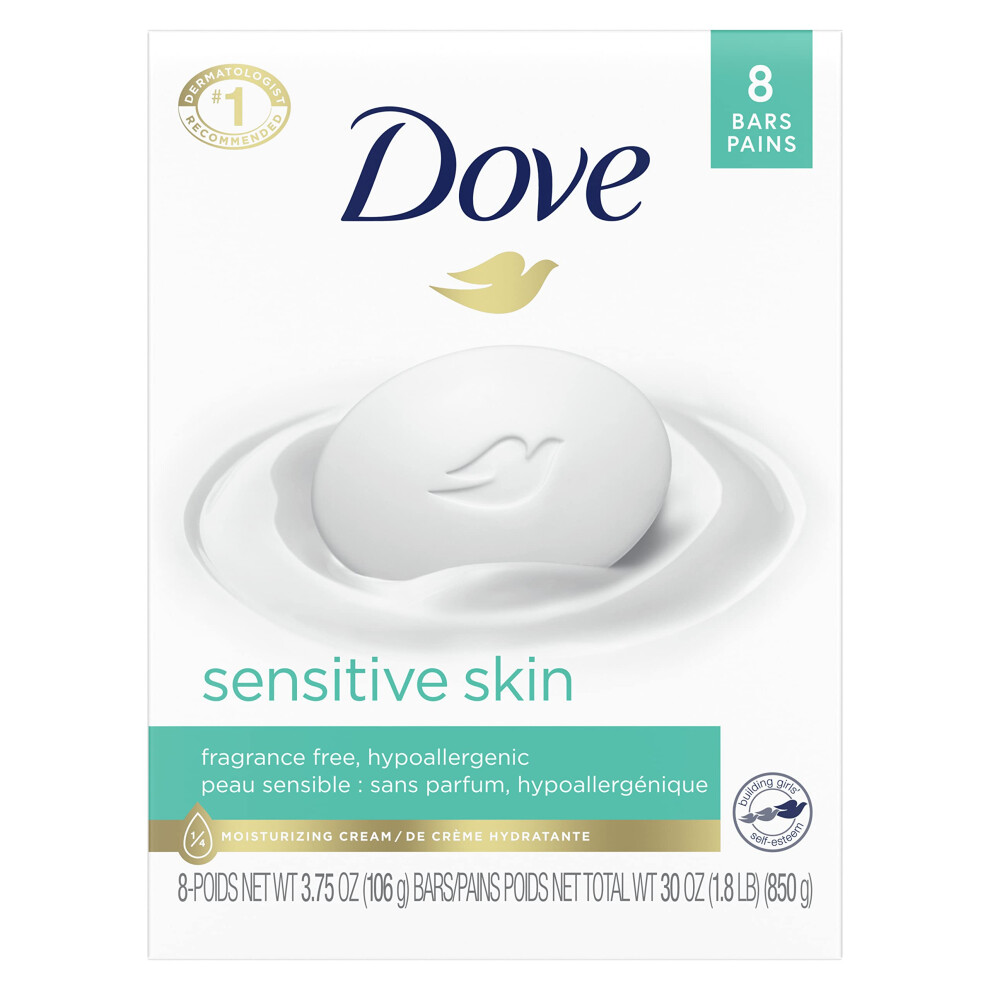 Dove Beauty Bar More Moisturizing Than Bar Soap for Softer Skin  Fragrance Free  Hypoallergenic Sensitive Skin With Gentle Cleanser  3.75 Ounce (Pack